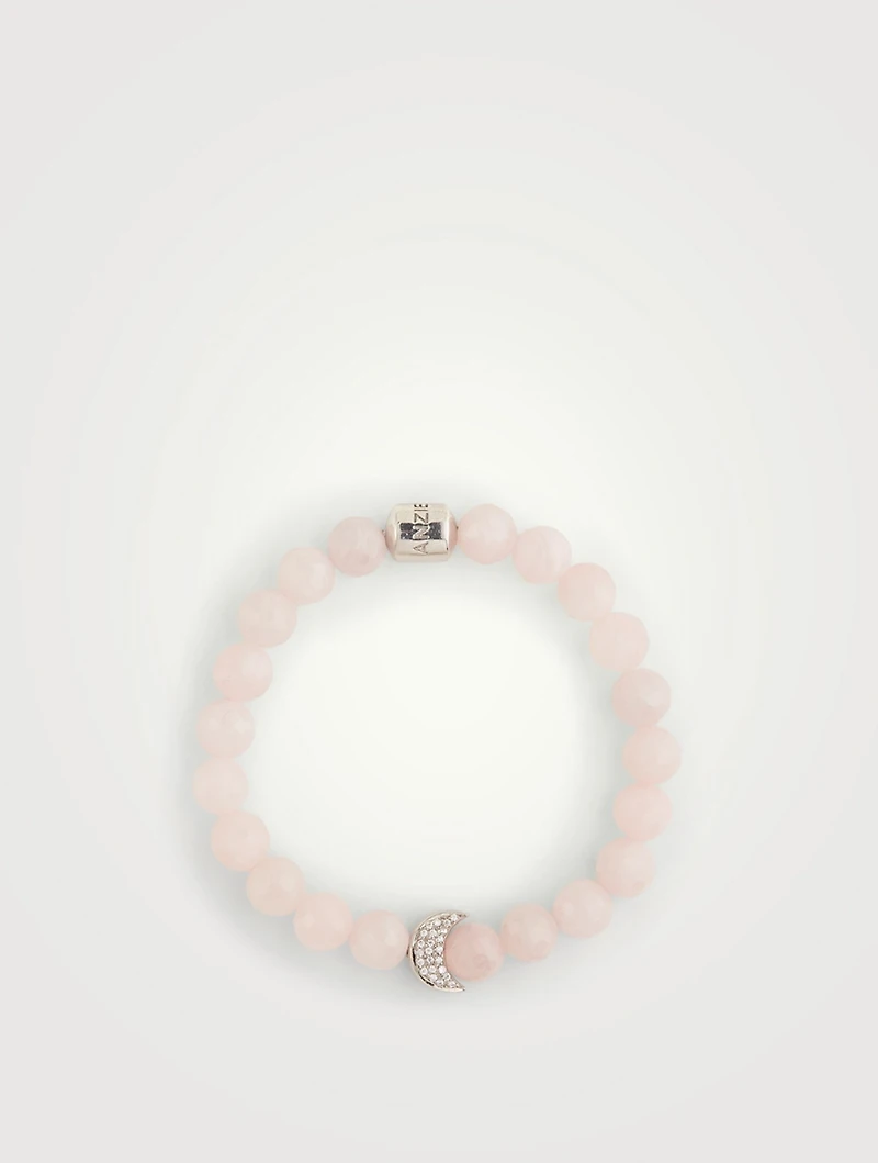 Bohème Rose Quartz Beaded Bracelet With Silver Topaz Moon Charm
