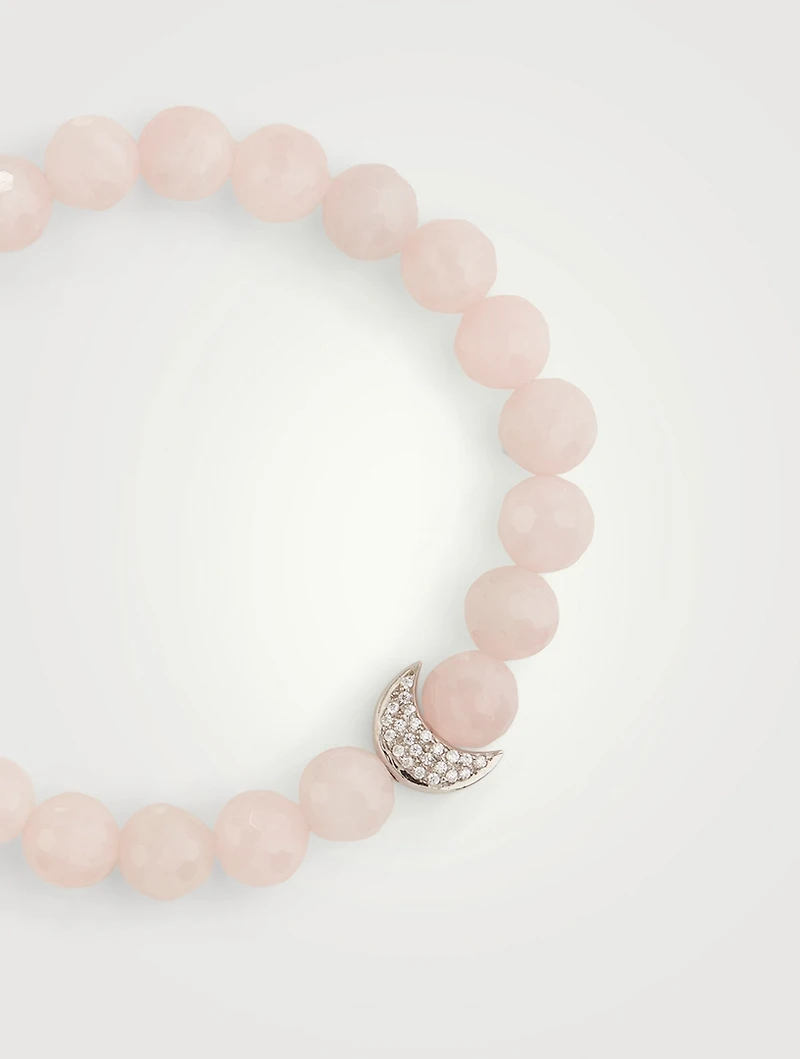Bohème Rose Quartz Beaded Bracelet With Silver Topaz Moon Charm