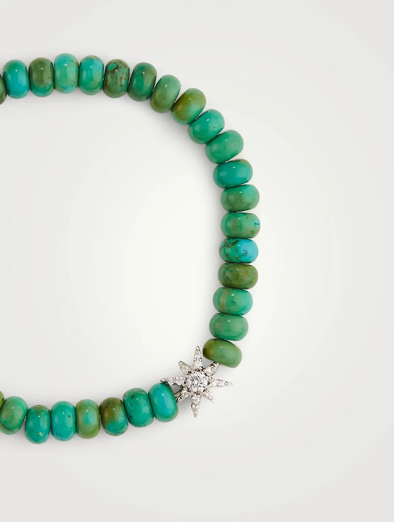 Bohème Green Turquoise Beaded Bracelet With Silver Topaz Starburst Charm
