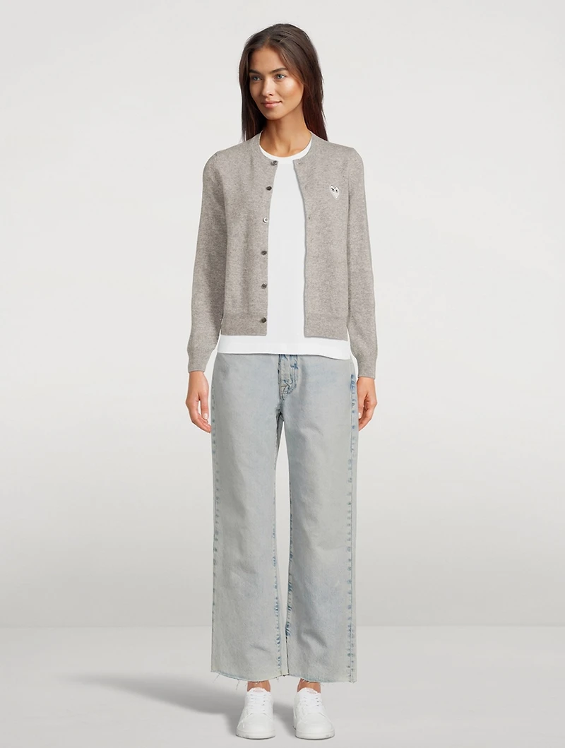 Embroidered Heart Wool Cardigan