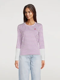 Small Embroidered Heart Long-Sleeve T-Shirt Stripe Print