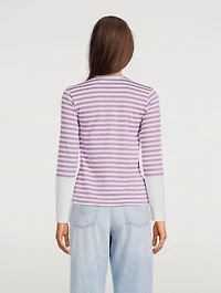 Small Embroidered Heart Long-Sleeve T-Shirt Stripe Print