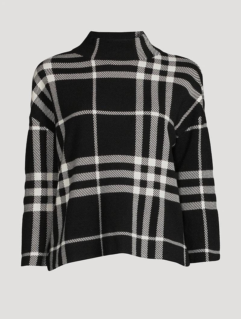 Plaid Jacquard Funnelneck Sweater