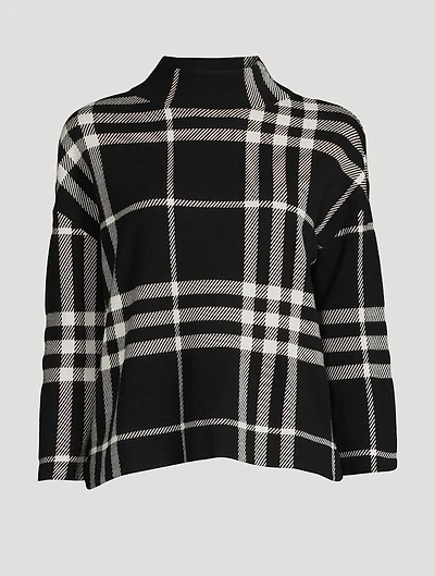 Plaid Jacquard Funnelneck Sweater