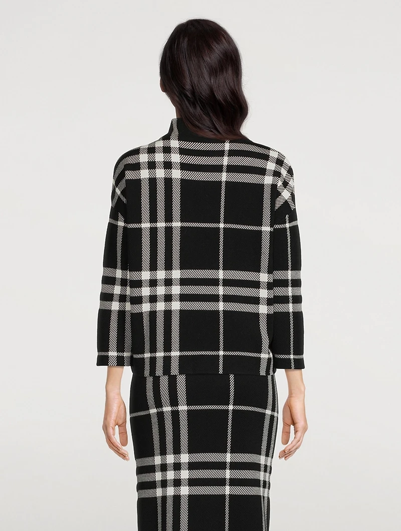 Plaid Jacquard Funnelneck Sweater
