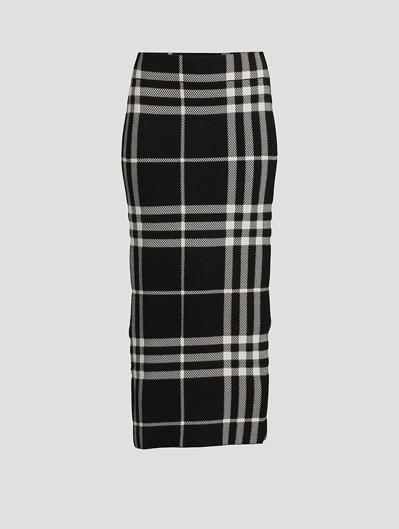 Plaid Jacquard Knit Pencil Skirt