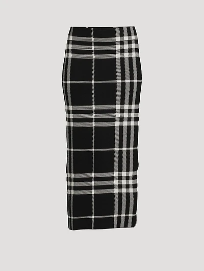 Plaid Jacquard Knit Pencil Skirt