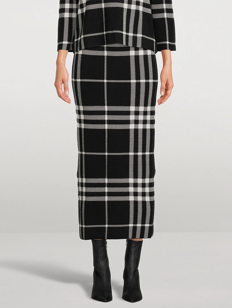 Plaid Jacquard Knit Pencil Skirt
