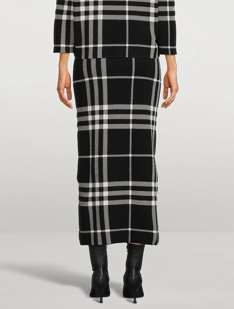Plaid Jacquard Knit Pencil Skirt