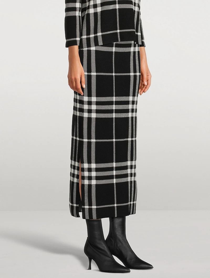Plaid Jacquard Knit Pencil Skirt