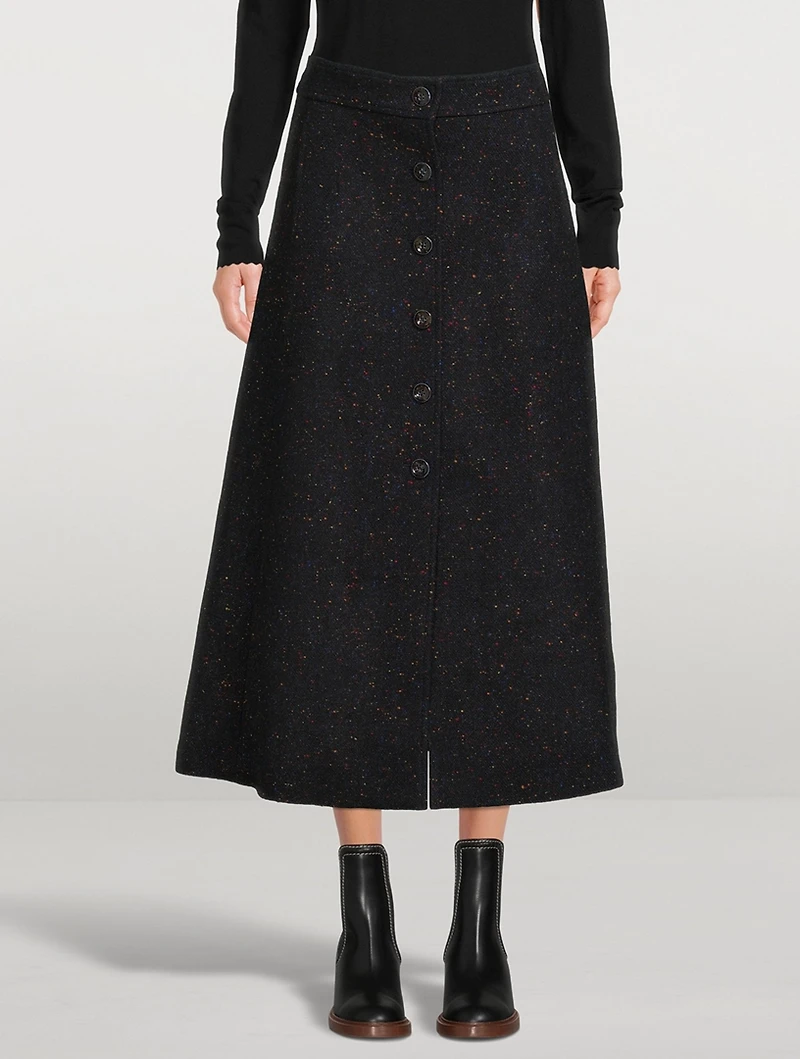 A-Line Tweed Midi Skirt