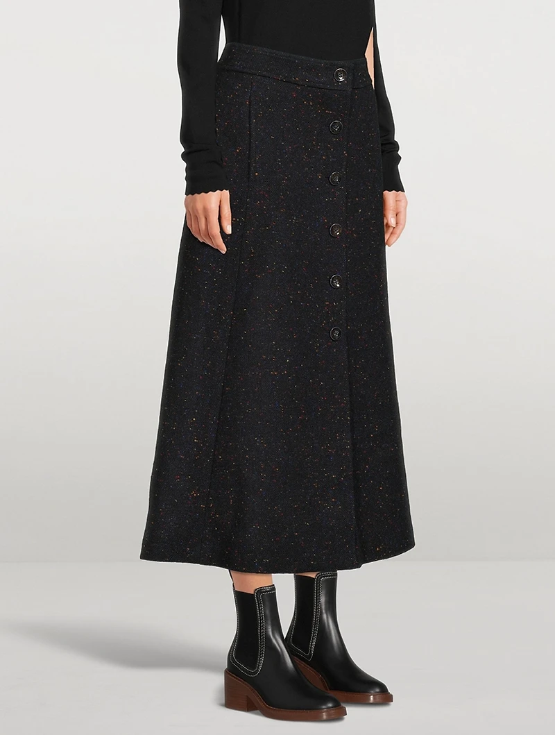 A-Line Tweed Midi Skirt