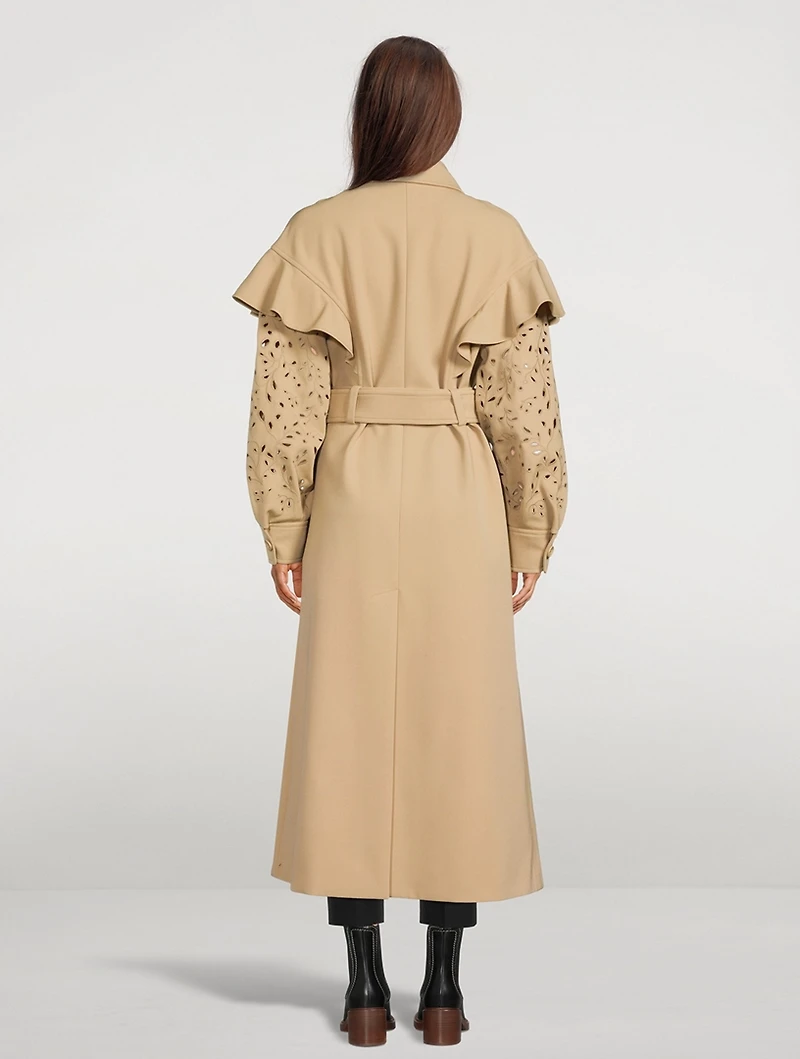 Ruffled Wool Trench Coat