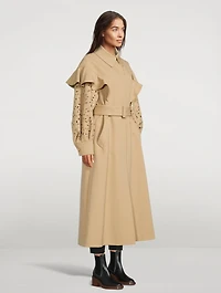 Ruffled Wool Trench Coat