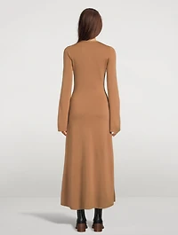 Buttoned Long-Sleeve Wool Dress