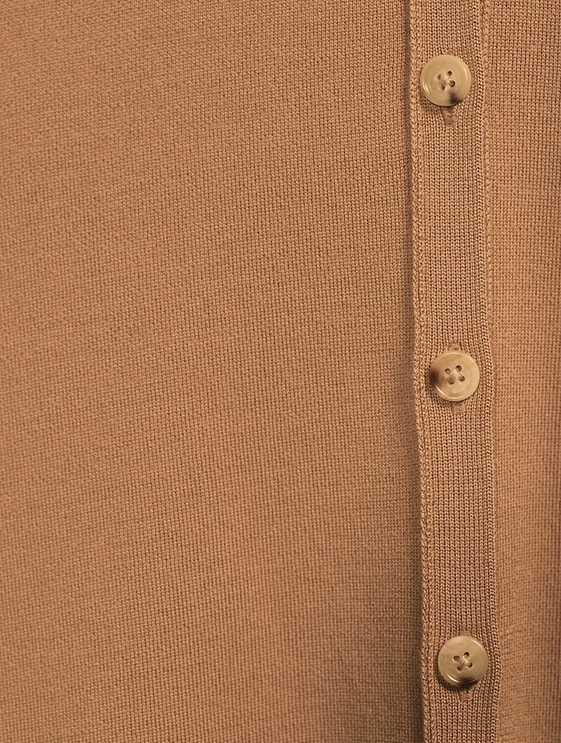 Buttoned Long-Sleeve Wool Dress