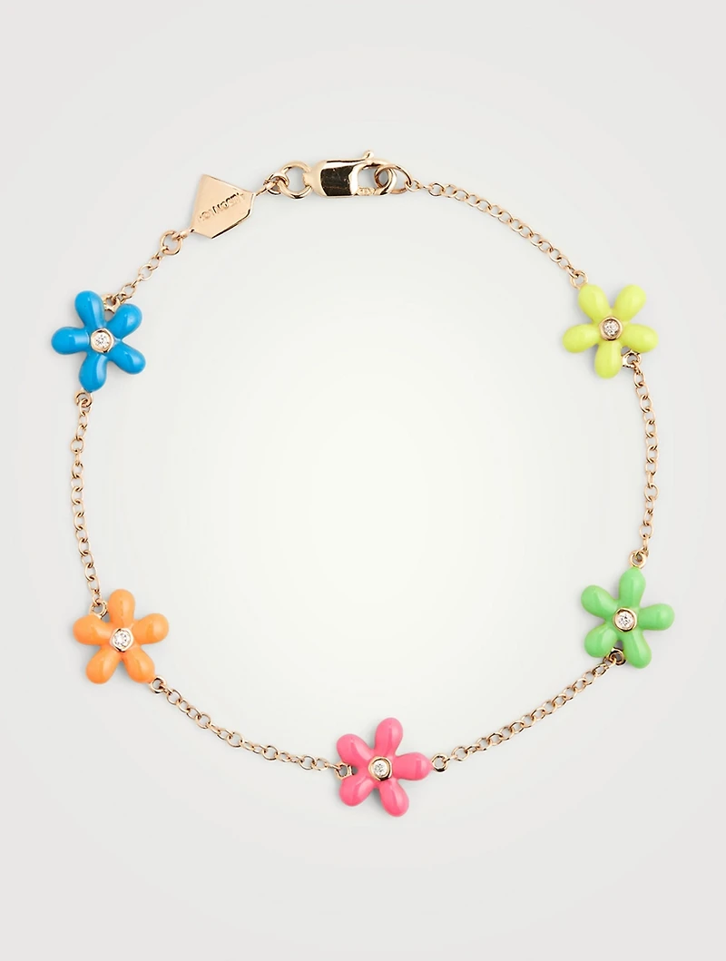14K Gold Wildflower By Yard Bracelet With Diamonds
