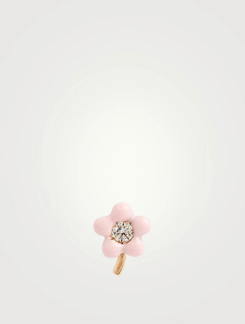 14K Gold Tiny Flower Stud Earring With Diamonds
