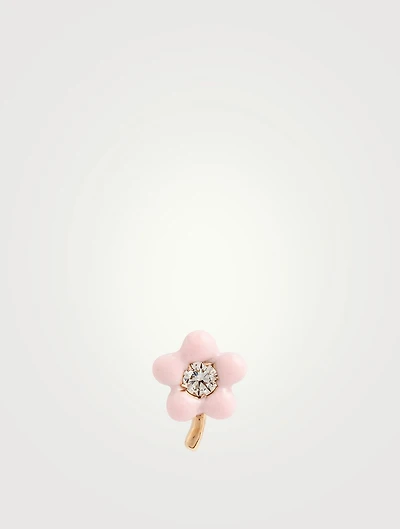 14K Gold Tiny Flower Stud Earring With Diamonds