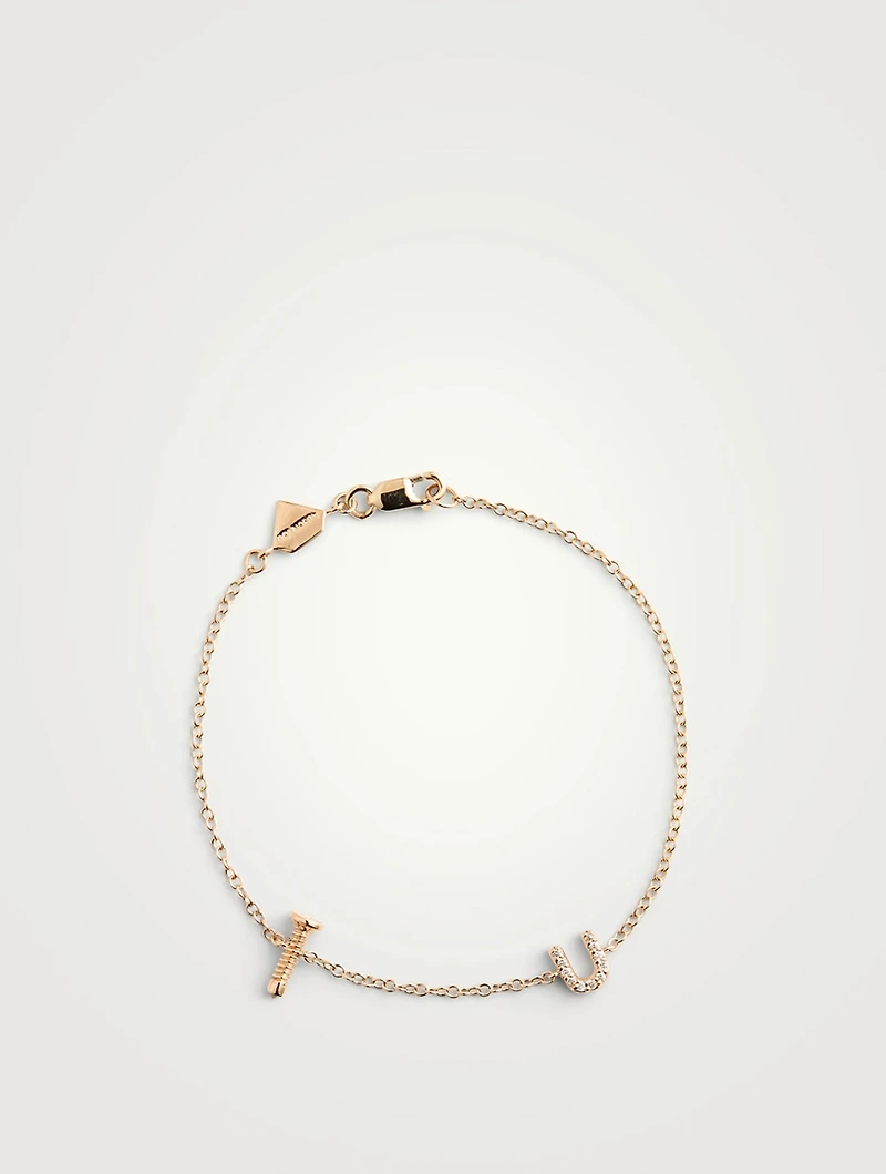14K Gold Screw U Bracelet With Diamonds