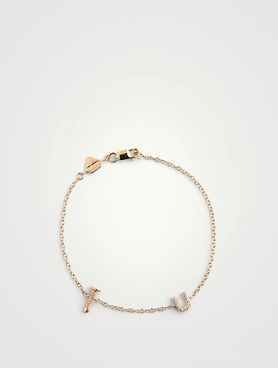 14K Gold Screw U Bracelet With Diamonds