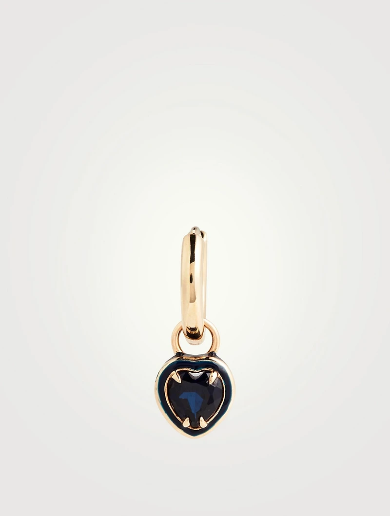 14K Gold Heart Cocktail Huggie Earring With Sapphire
