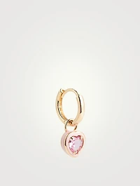 14K Gold Heart Cocktail Huggie Earring With Pink Sapphire