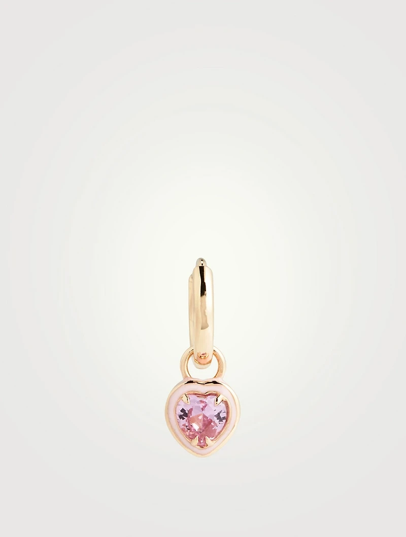 14K Gold Heart Cocktail Huggie Earring With Pink Sapphire