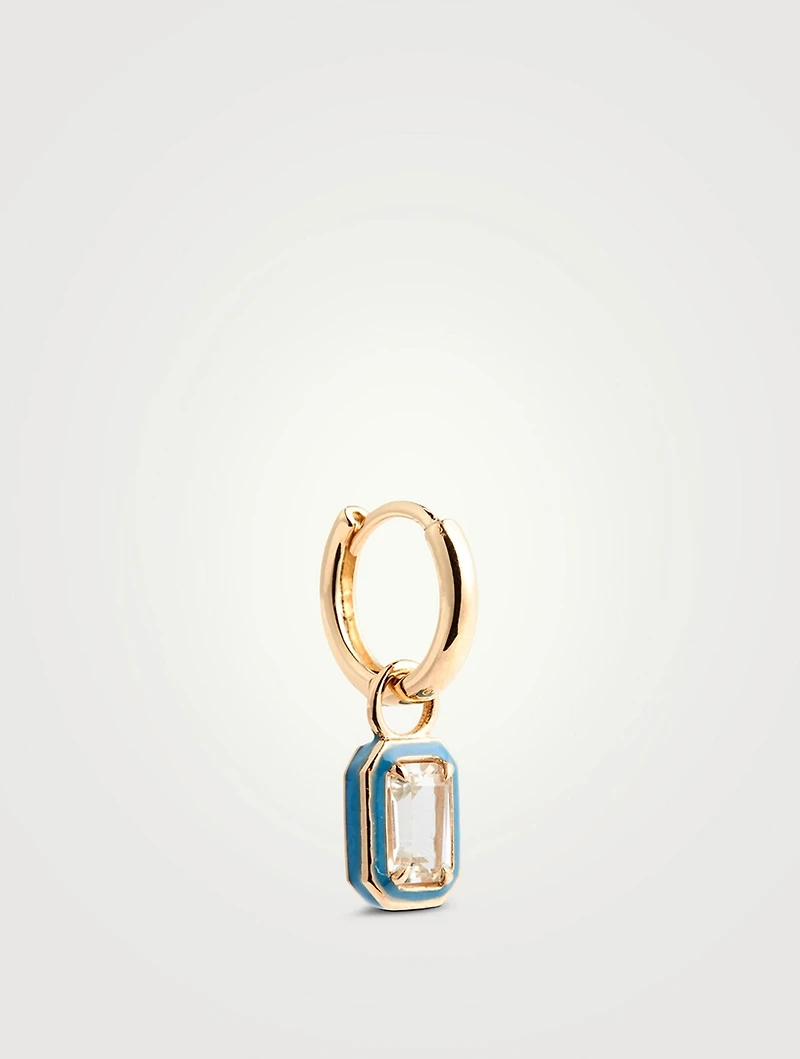 14K Gold Rectangular Cocktail Huggie Earring With White Topaz