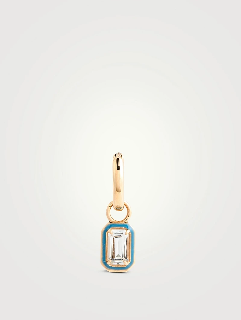 14K Gold Rectangular Cocktail Huggie Earring With White Topaz