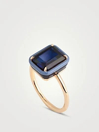 14K Gold Rectangular Cocktail Ring With Blue Sapphire