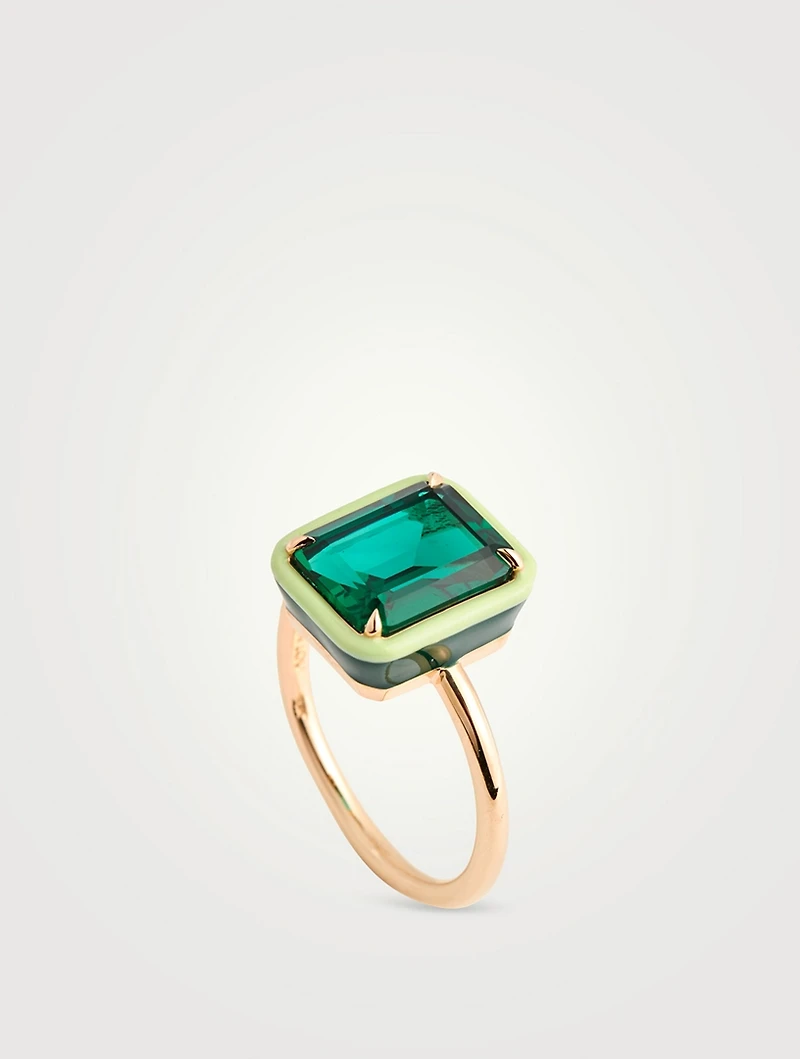 14K Gold Rectangular Cocktail Ring With Emerald