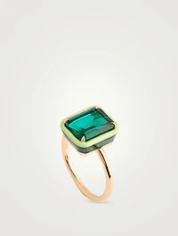 14K Gold Rectangular Cocktail Ring With Emerald