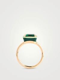 14K Gold Rectangular Cocktail Ring With Emerald