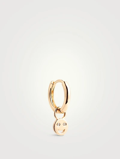14K Gold Tiny Smile Huggie Earring With Diamonds