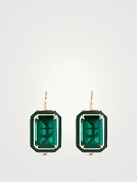 14K Gold Rectangular Cocktail Drop Earrings With Emerald