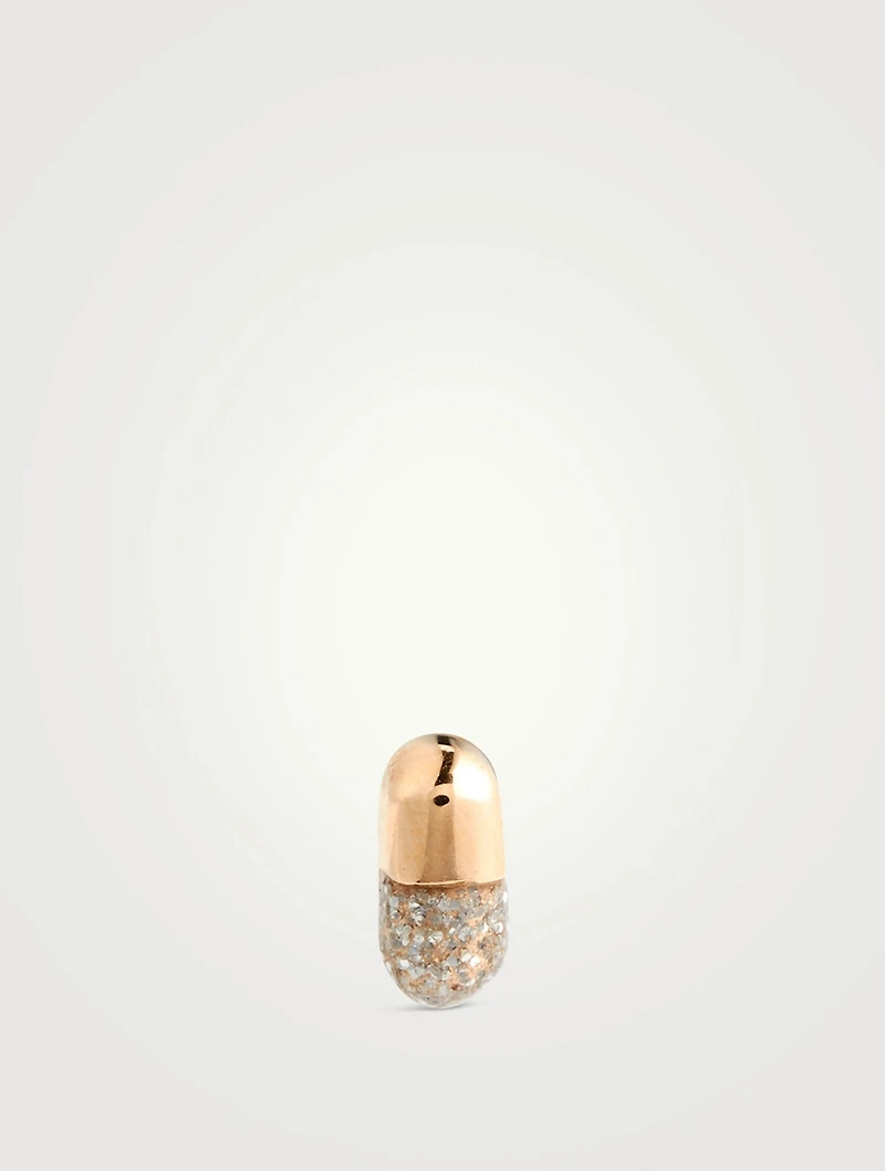 14K Gold Tiny Pill Stud Earring