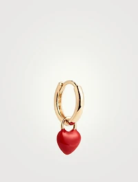 14K Gold Tiny Enamel Heart Huggie Earring