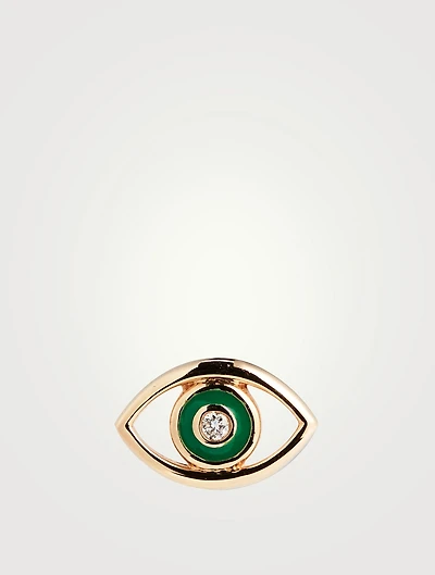 14K Gold Evil Eye Stud Earring With Diamonds