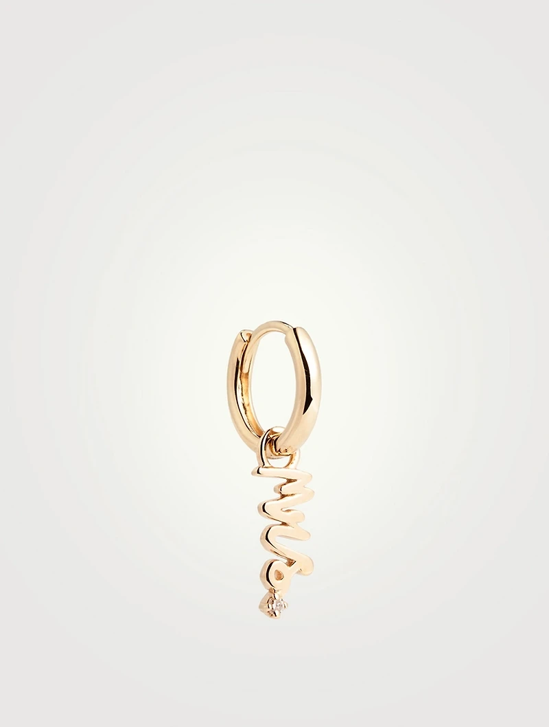 14K Gold Mrs. Huggie Earring With Diamonds