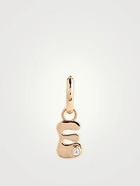 14K Gold Stellar Letter 'E' Huggie Earring With Diamonds