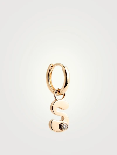 14K Gold Stellar Letter 'S' Huggie Earring With Diamonds