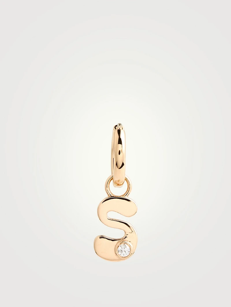 14K Gold Stellar Letter 'S' Huggie Earring With Diamonds
