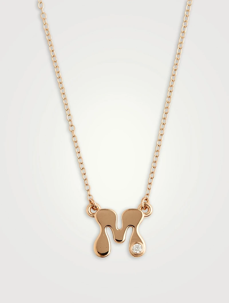 14K Gold Mini Stellar Letter 'M' Necklace With Diamonds