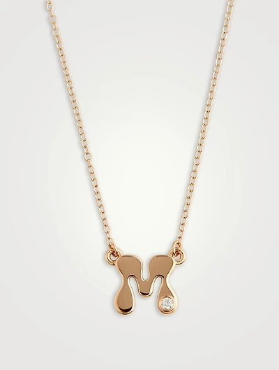 14K Gold Mini Stellar Letter 'M' Necklace With Diamonds