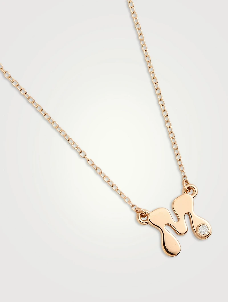 14K Gold Mini Stellar Letter 'M' Necklace With Diamonds