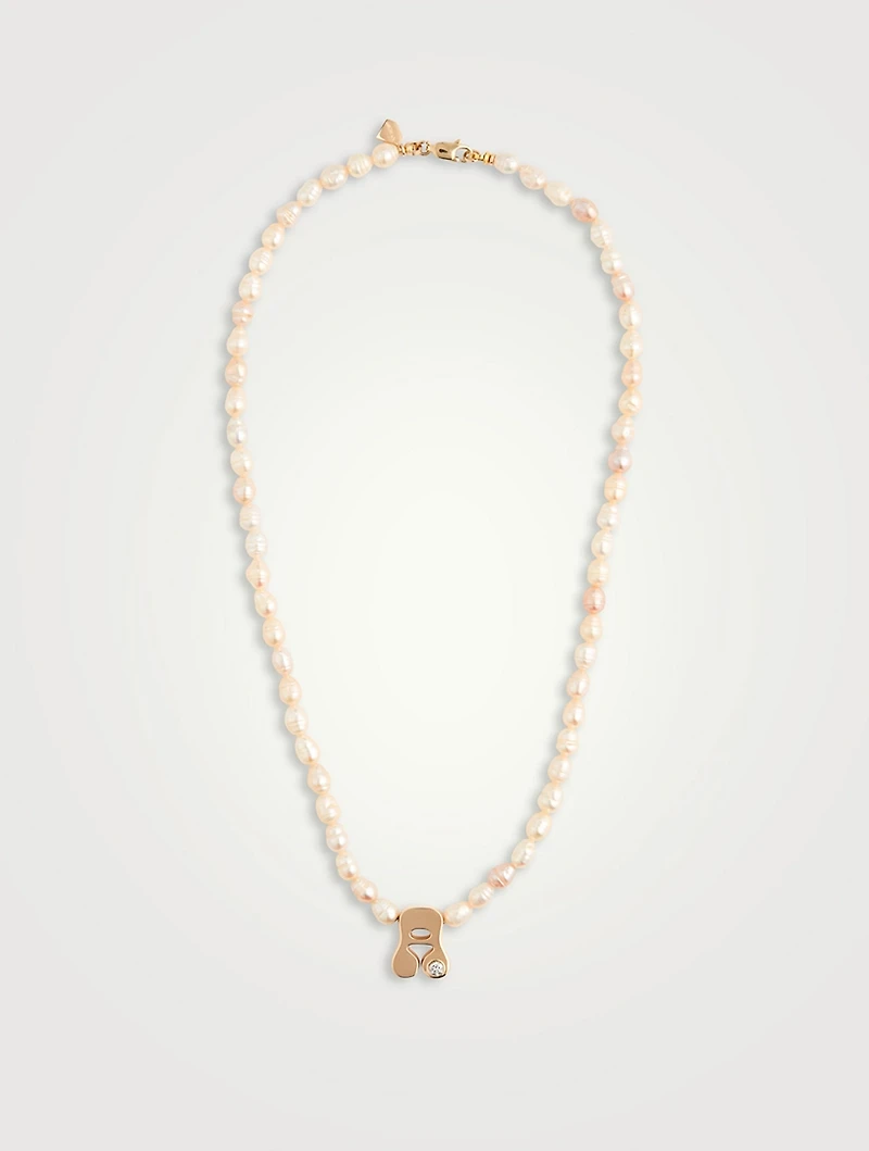 14K Gold Stellar Letter 'A' Pearl Necklace With Diamonds