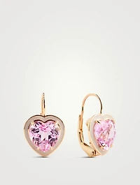 14K Gold Heart Cocktail Drop Earrings With Pink Sapphire