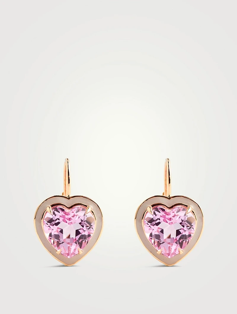 14K Gold Heart Cocktail Drop Earrings With Pink Sapphire