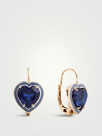 14K Gold Heart Cocktail Drop Earrings With Blue Sapphire